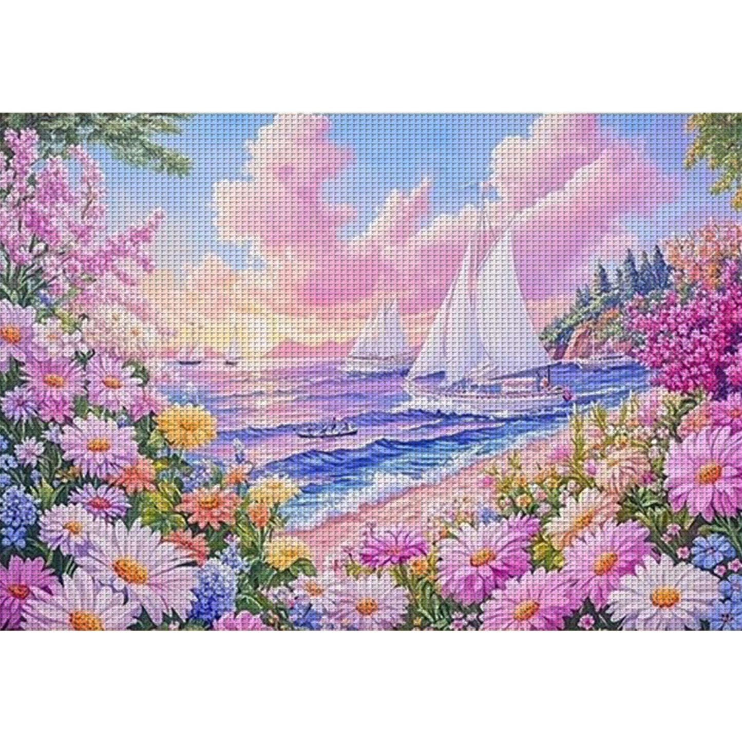 Sailing Flower Message - Full 11CT Stamped Cross Stitch 85x65CM - Mona Lisa