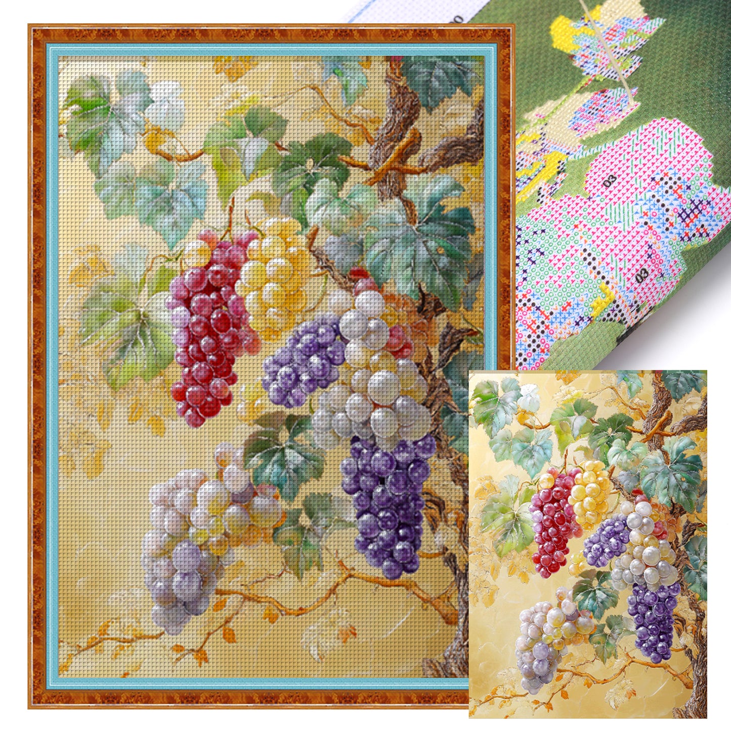 Grape With Many Fruits - Full 11CT Stamped Cross Stitch 50x70CM - Mona Lisa