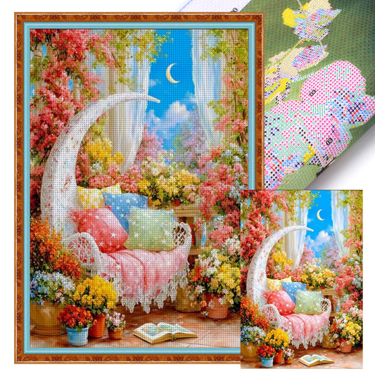 Sofa And Moon - Full 11CT Stamped Cross Stitch 50x75CM - Mona Lisa