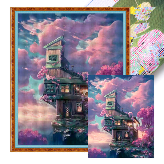 Cabin Above Clouds - Full 11CT Stamped Cross Stitch 50x61CM - Mona Lisa