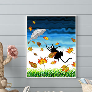 Black Cat With Fallen Leaves 40*50CM(Canvas) Full Round Drill Diamond Painting