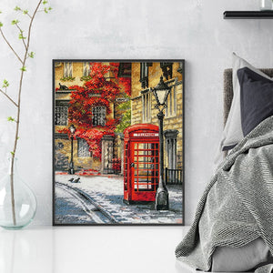 Telephone Booth - 45*55CM 11CT Stamped Cross Stitch（Spring Brand）