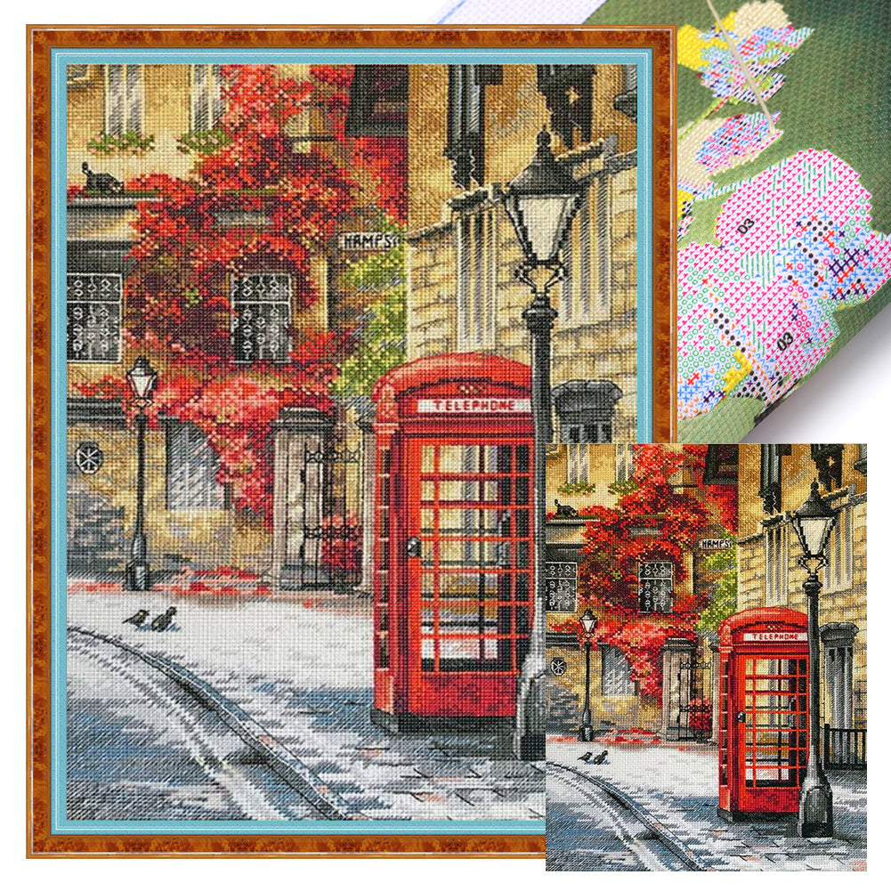 Telephone Booth - 33*45CM 14CT Stamped Cross Stitch Egyptian cotton£¨Spring Brand£©