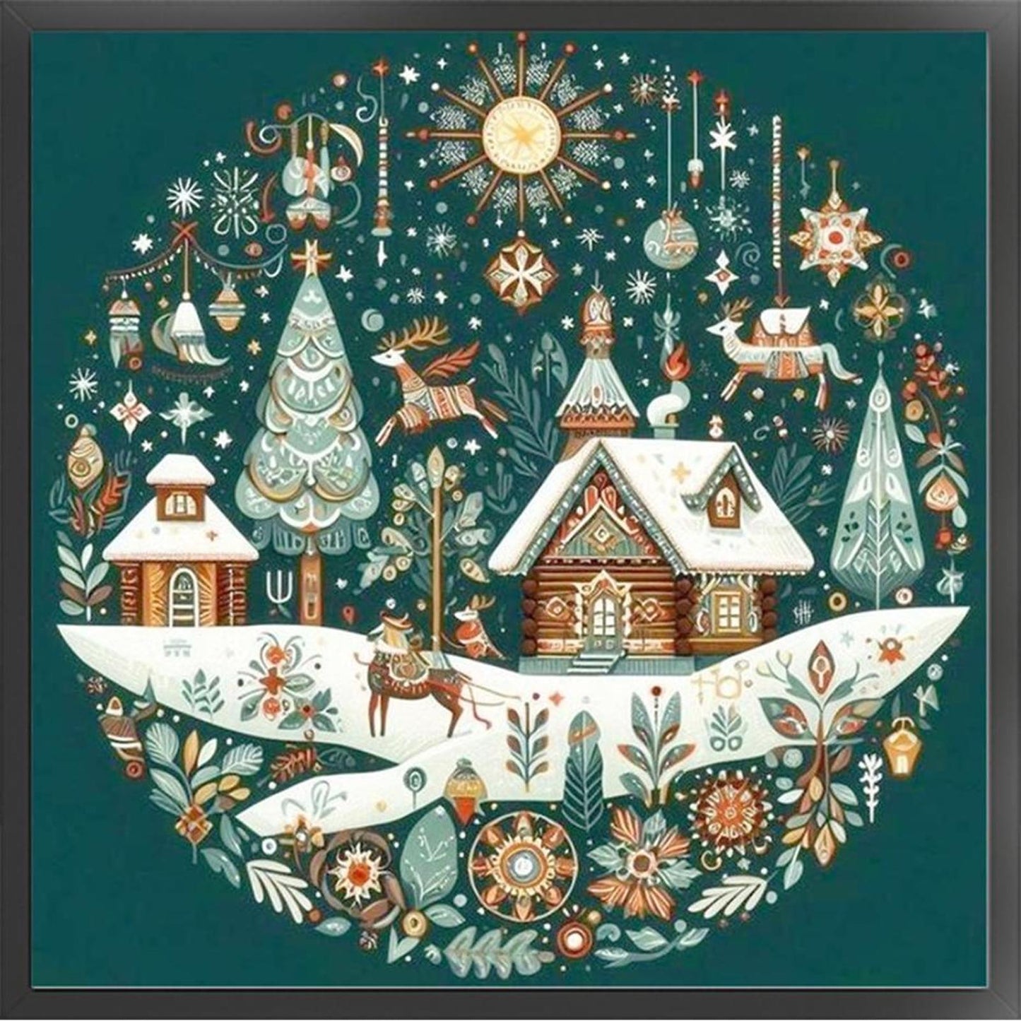 Christmas Wooden Cabin - Full 14CT Stamped Cross Stitch 40x40CM - Huacan