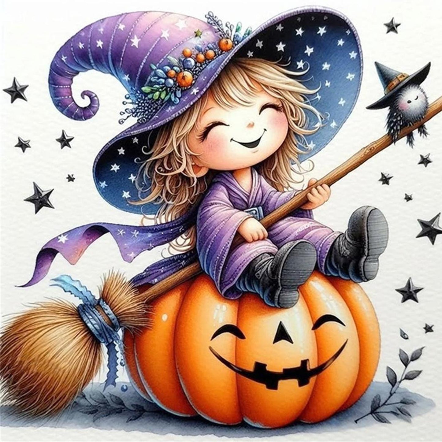 Halloween Witch And Pumpkin - Full 11CT Stamped Cross Stitch 40x40CM - Yishu