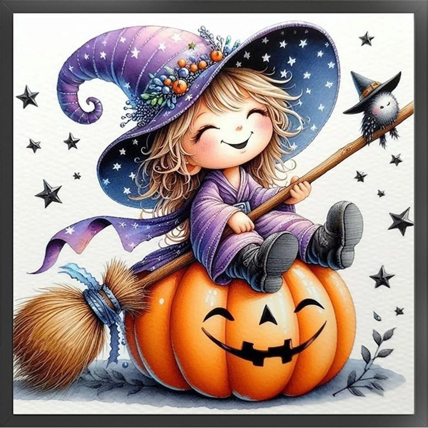 Halloween Witch And Pumpkin - Full 11CT Stamped Cross Stitch 40x40CM - Yishu