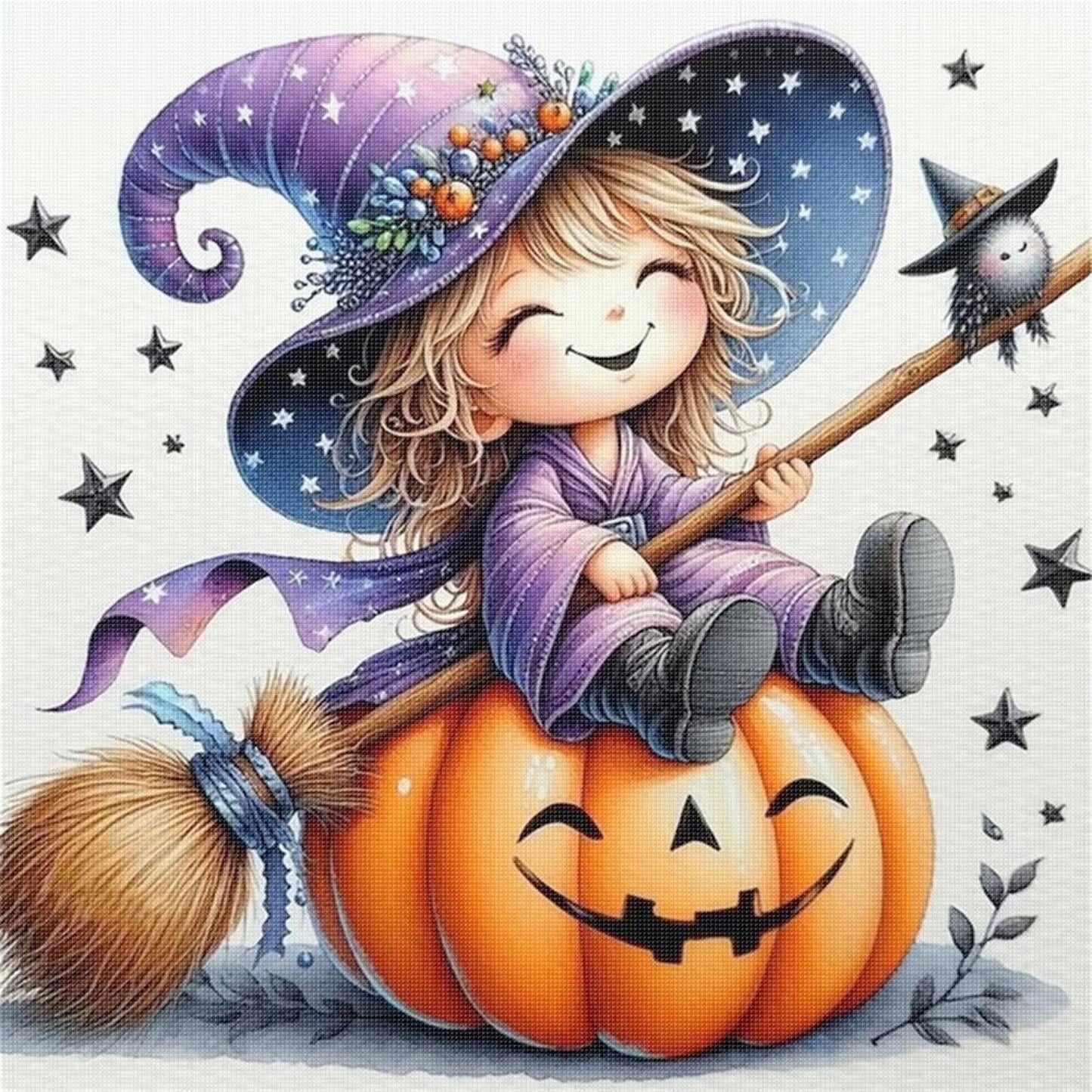 Halloween Witch And Pumpkin - Full 11CT Stamped Cross Stitch 40x40CM - Yishu