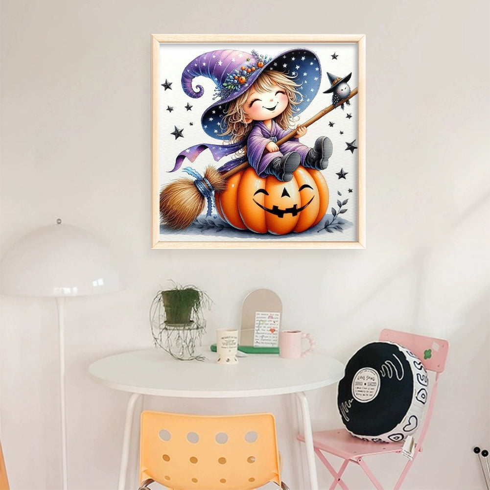 Halloween Witch And Pumpkin - Full 11CT Stamped Cross Stitch 40x40CM - Yishu