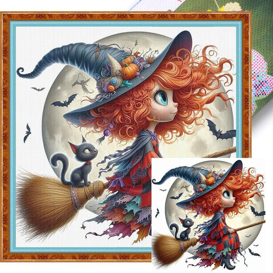 Halloween Witch - Full 11CT Stamped Cross Stitch 40x40CM - Yishu