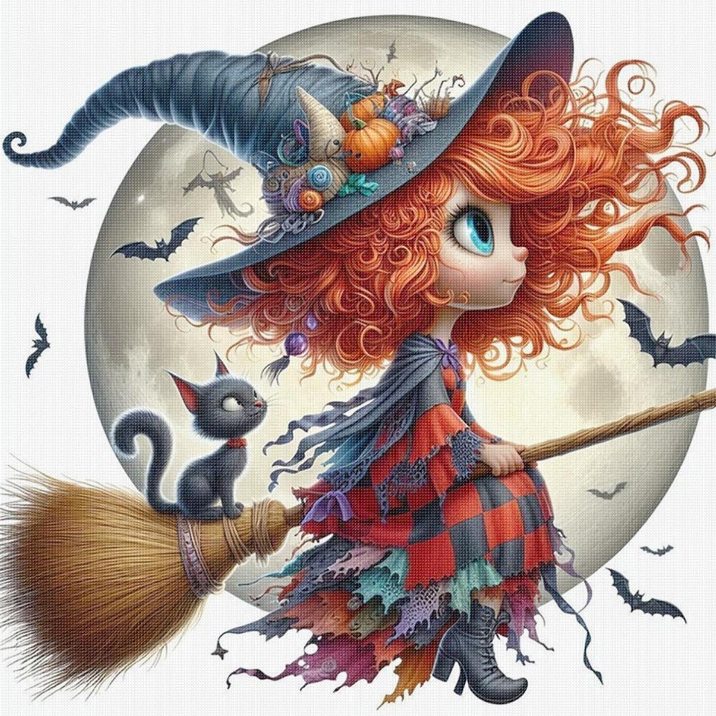 Halloween Witch - Full 11CT Stamped Cross Stitch 40x40CM - Yishu