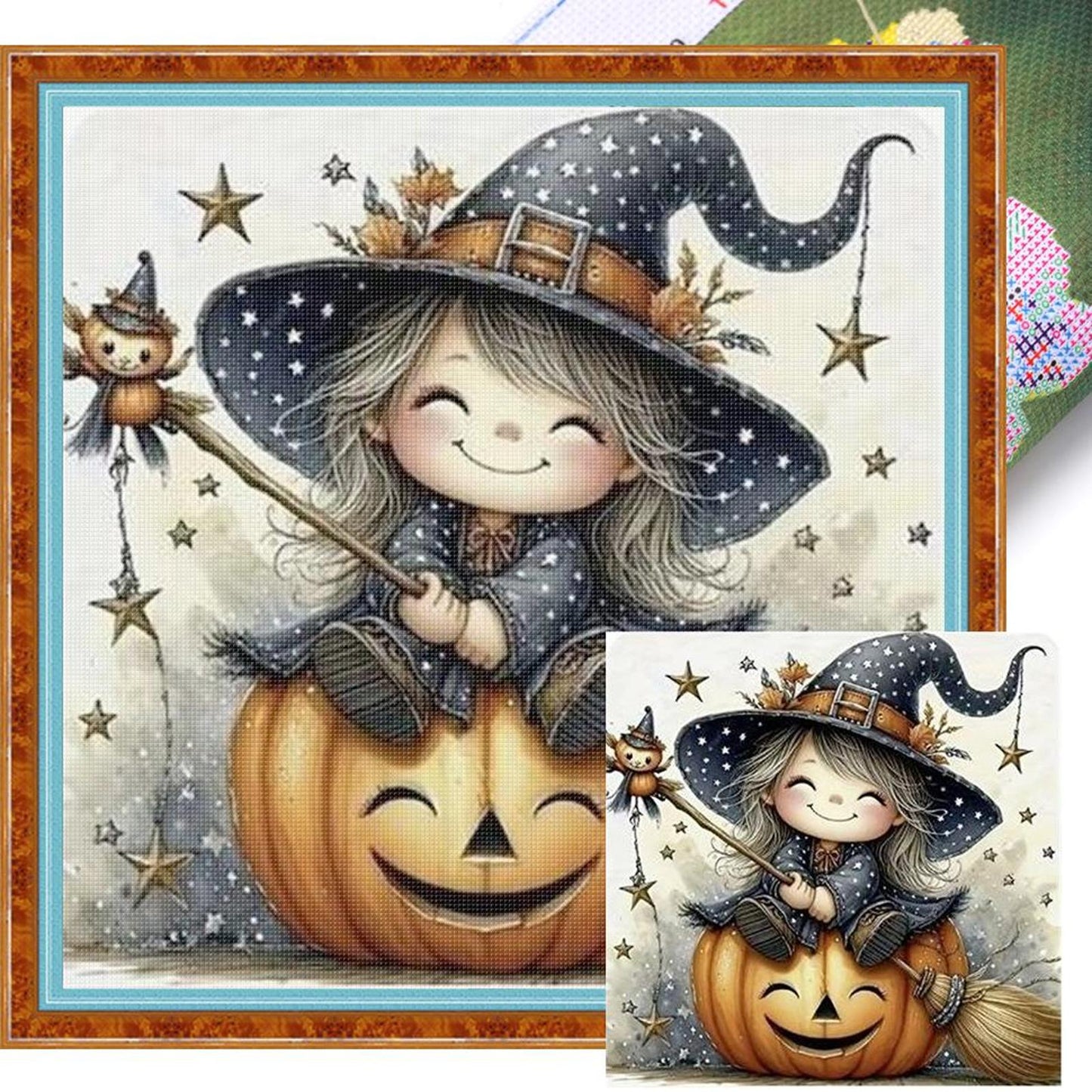 Halloween Witch - Full 11CT Stamped Cross Stitch 40x40CM - Yishu