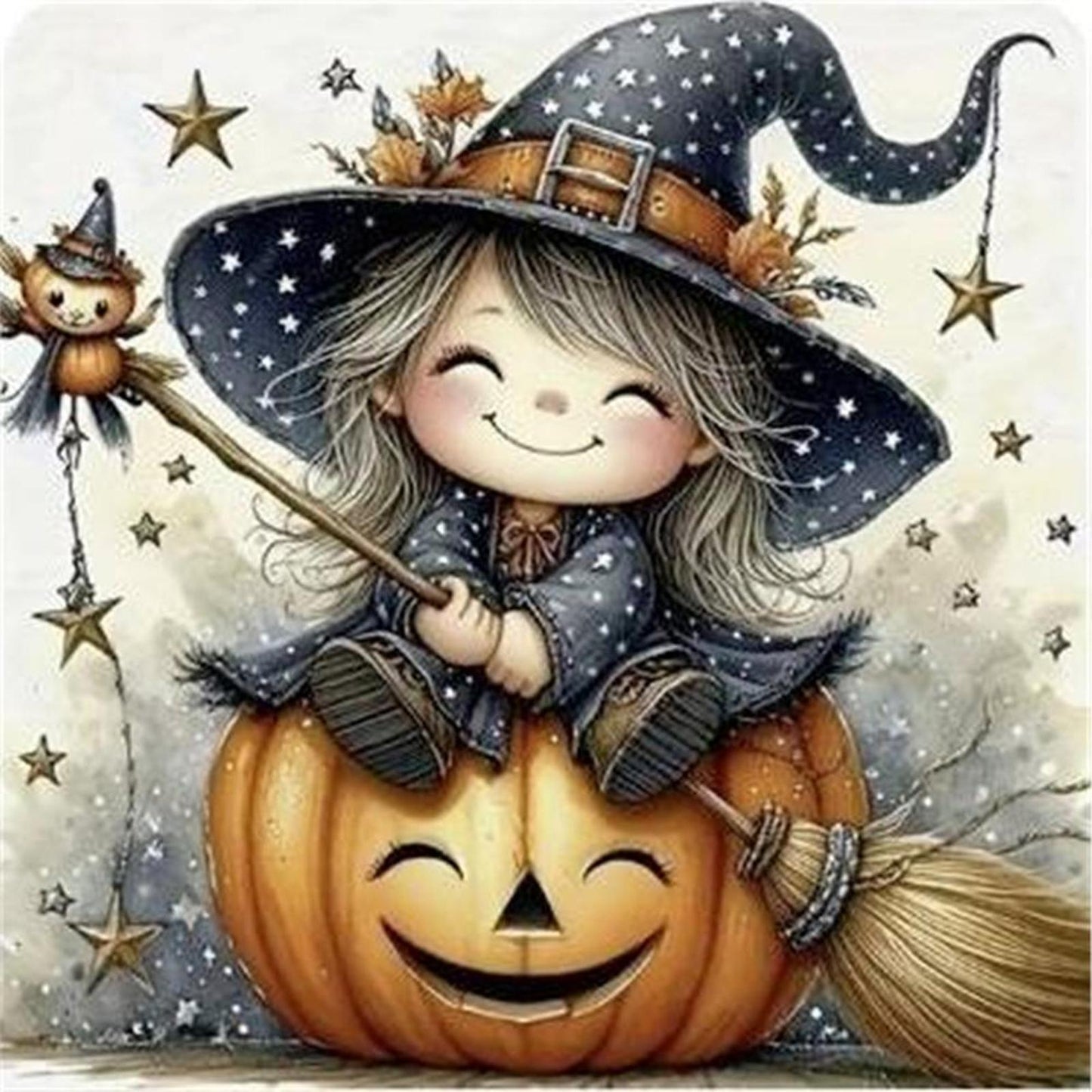 Halloween Witch - Full 11CT Stamped Cross Stitch 40x40CM - Yishu