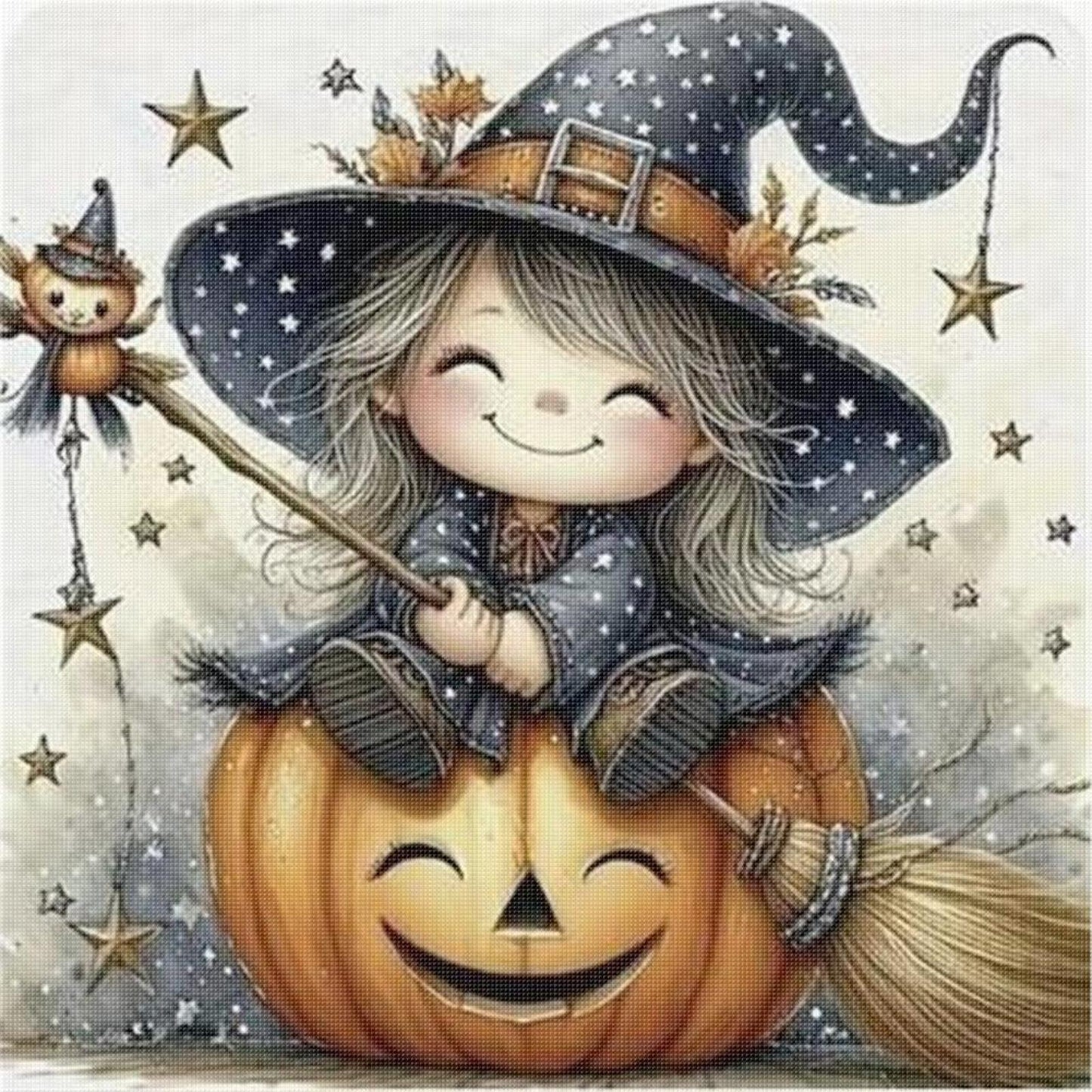 Halloween Witch - Full 11CT Stamped Cross Stitch 40x40CM - Yishu
