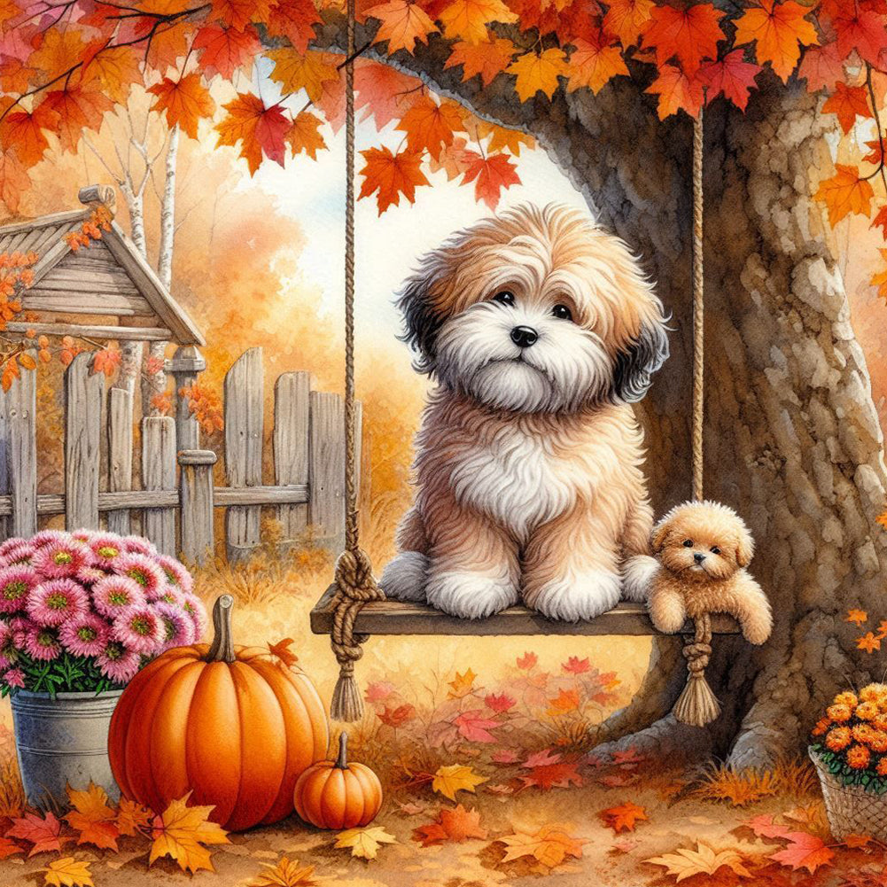 Autumn Dog 40*40CM(Canvas) Full Round Drill Diamond Painting
