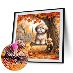 Autumn Dog 40*40CM(Canvas) Full Round Drill Diamond Painting