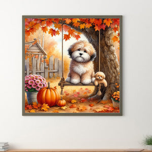 Autumn Dog 40*40CM(Canvas) Full Round Drill Diamond Painting