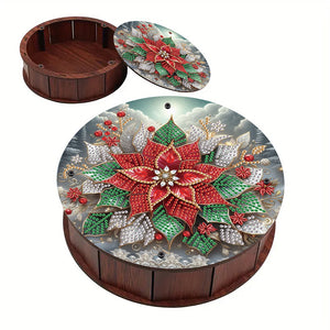DIY Diamond Painting Storage Box Rhinestones Decorative Snack Case (Red Flower)