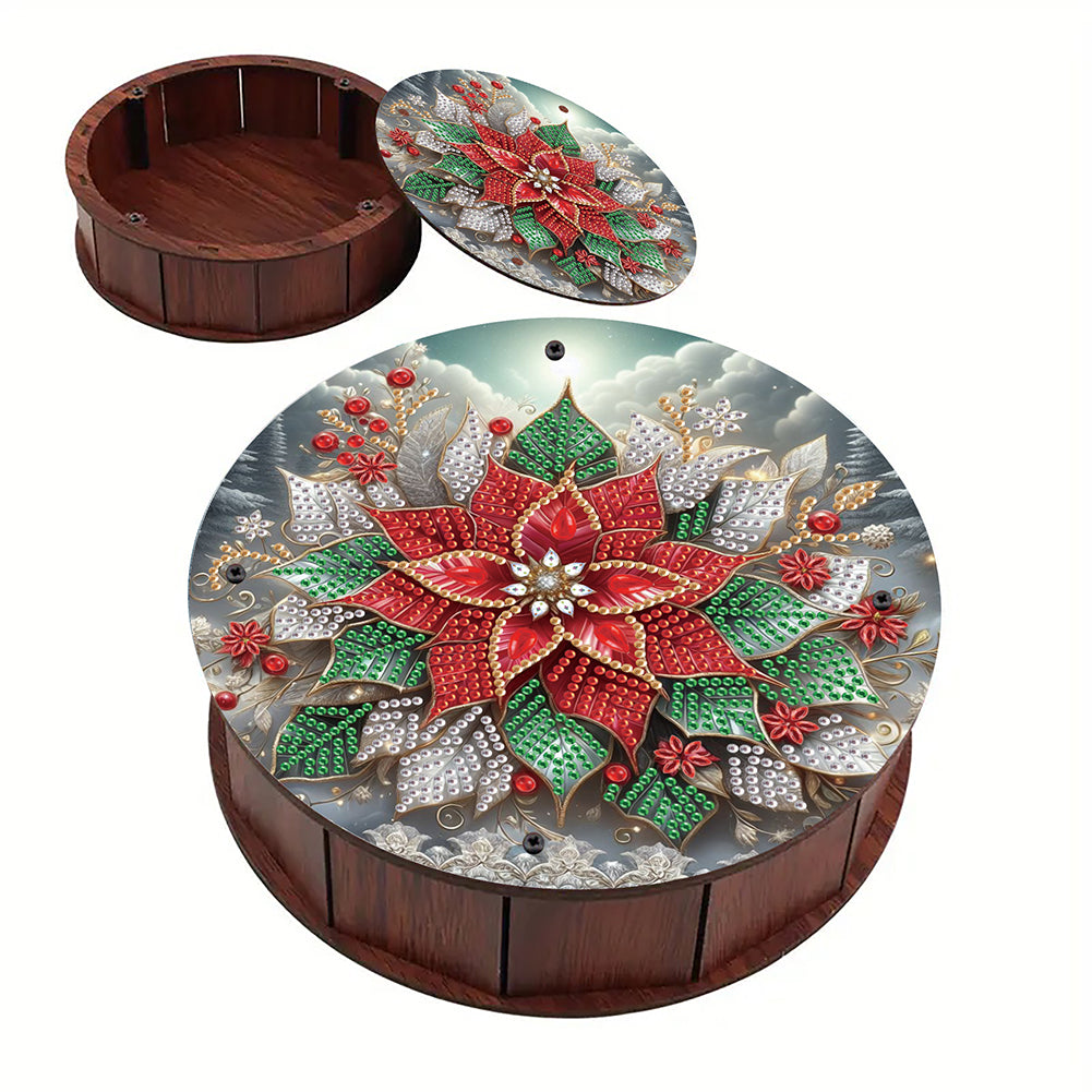 DIY Diamond Painting Storage Box Rhinestones Decorative Snack Case (Red Flower)