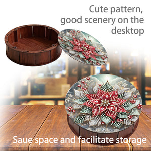 DIY Diamond Painting Storage Box Rhinestones Decorative Snack Case (Red Flower)