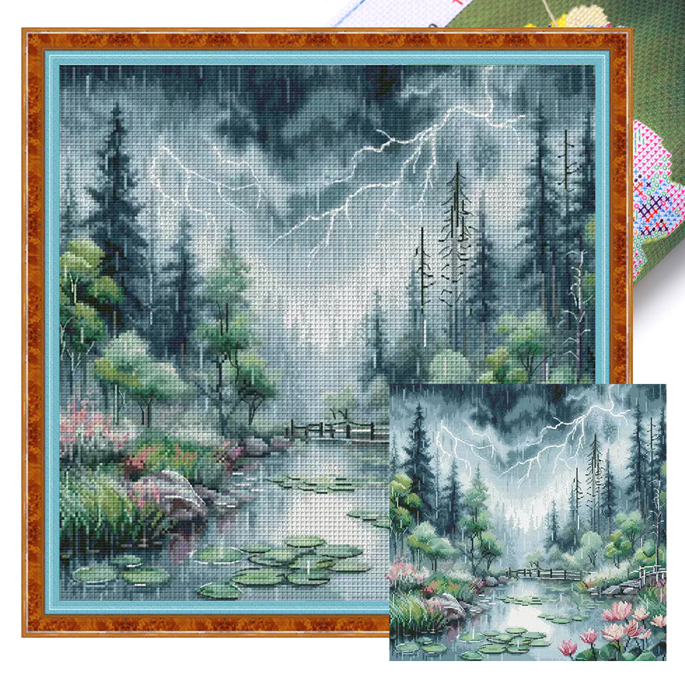 Moonlight over Lotus Pond - 46*46CM 14CT Stamped Cross Stitch Egyptian cotton£¨Xiaobai Brand£©