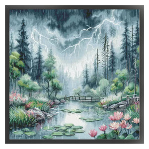 Moonlight over Lotus Pond - 46*46CM 14CT Stamped Cross Stitch Egyptian cotton£¨Xiaobai Brand£©