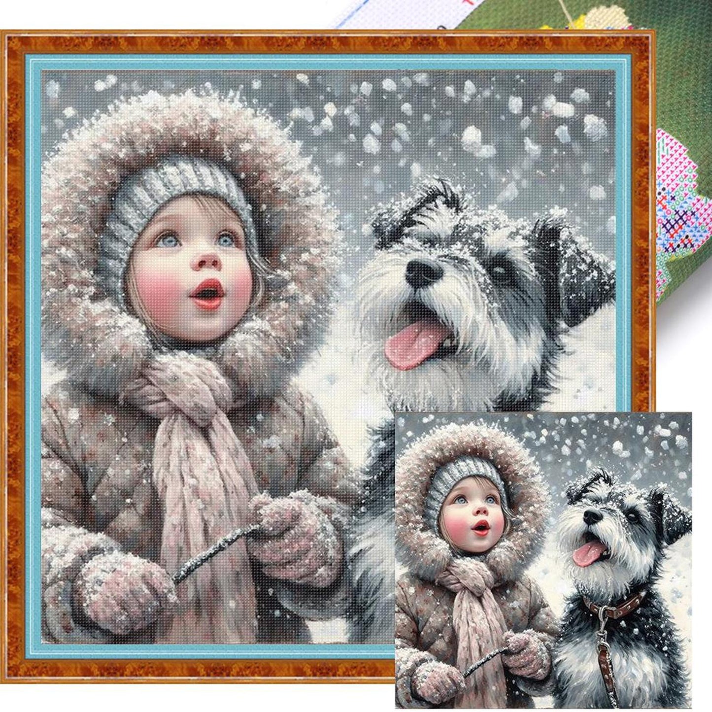 Girl And Dog - Full 11CT Stamped Cross Stitch 40x40CM - Yishu
