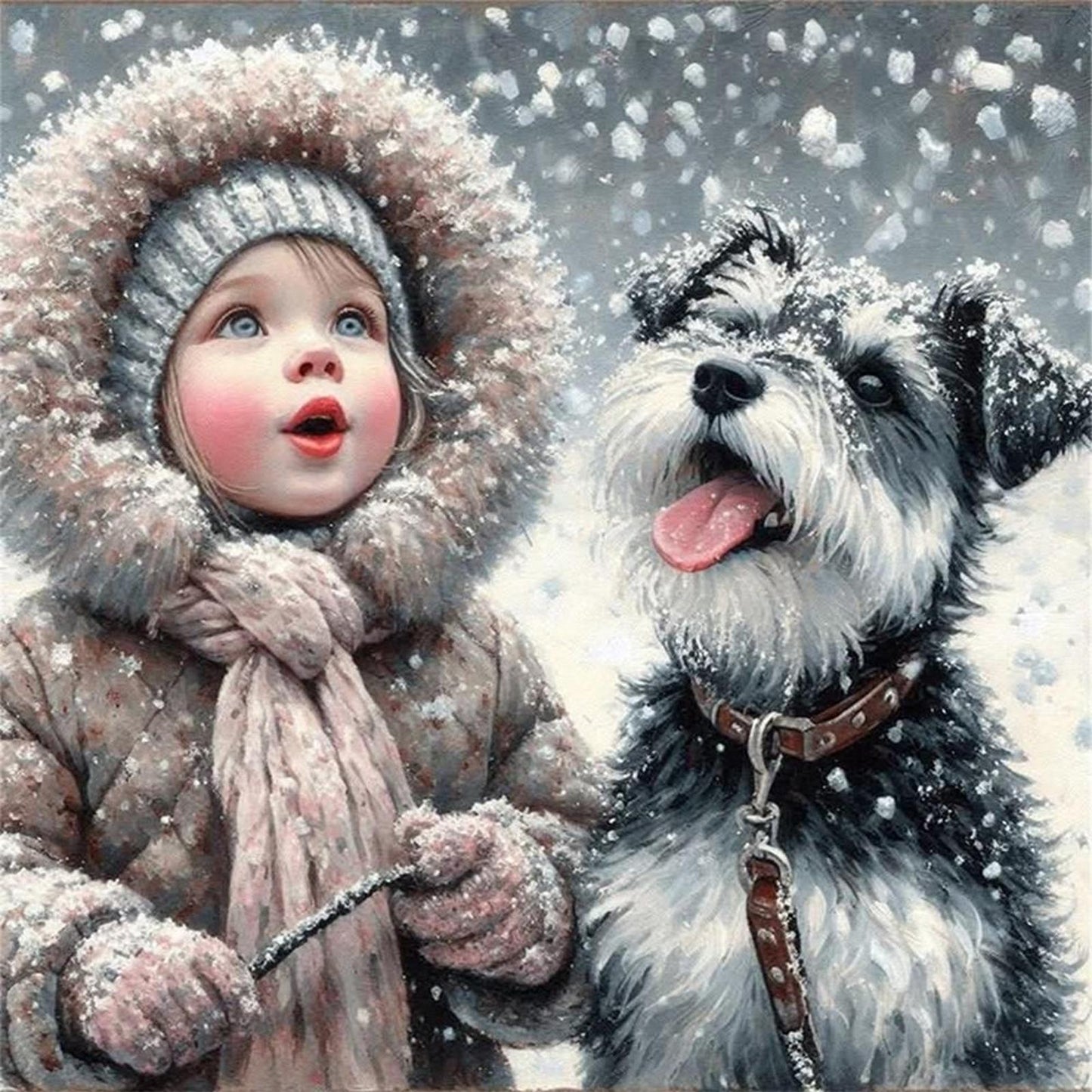 Girl And Dog - Full 11CT Stamped Cross Stitch 40x40CM - Yishu