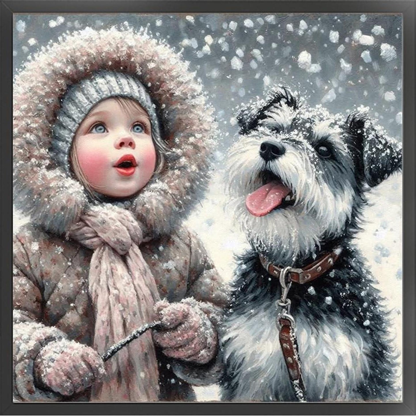 Girl And Dog - Full 11CT Stamped Cross Stitch 40x40CM - Yishu