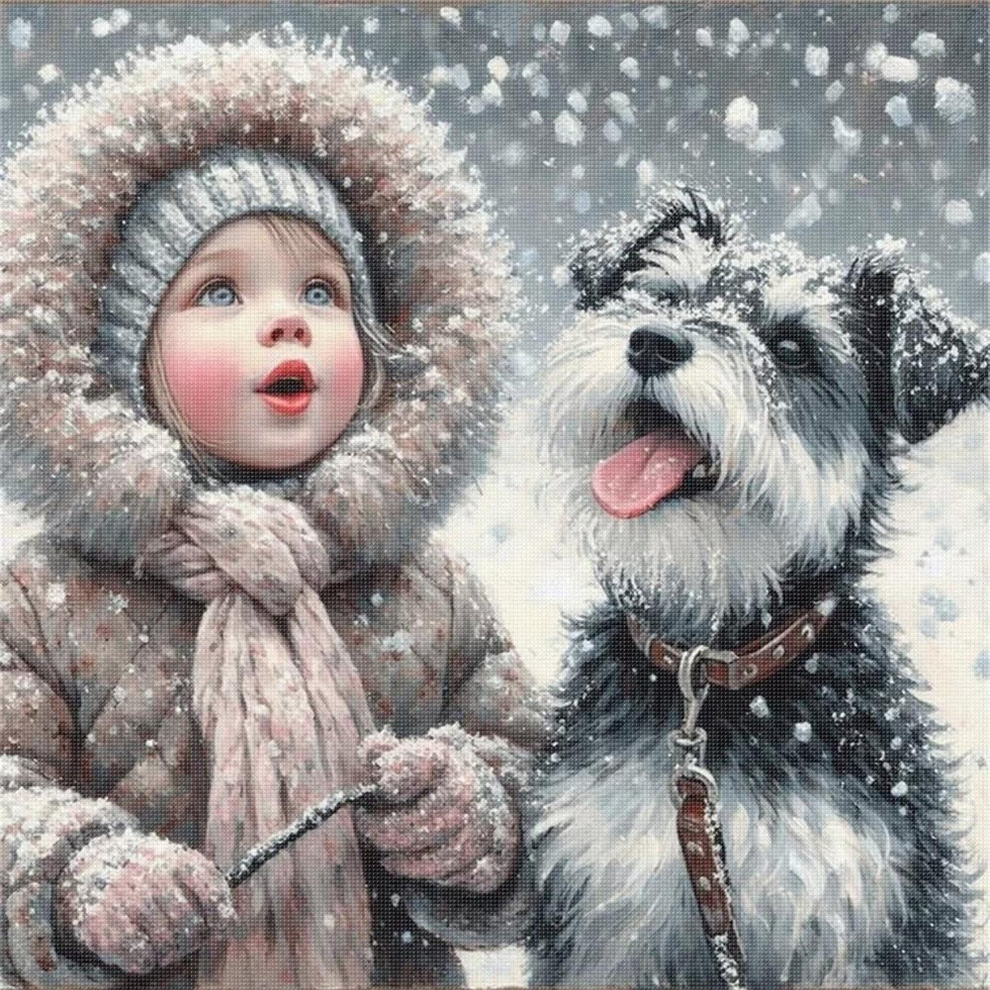 Girl And Dog - Full 11CT Stamped Cross Stitch 40x40CM - Yishu