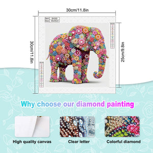 Flower Elephant 30*30CM(Canvas) Partial Special Shaped Drill Diamond Painting