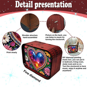 1pc Gem Heart Handmade Wooden Music Box Diamond Painting Art Kit Birthday Gift