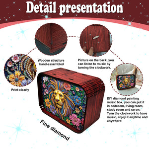 1pc Golden Lion Handmade Wooden Music Box Diamond Painting Art Kit Birthday Gift