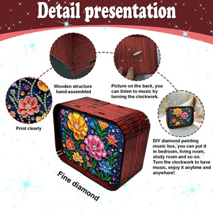 1pc Flower Handmade Wooden Music Box Diamond Painting Art Kit Birthday Gift