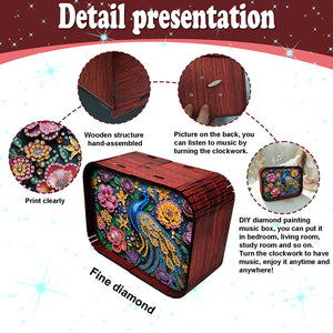1pc Peacock Handmade Wooden Music Box Diamond Painting Art Kit Birthday Gift