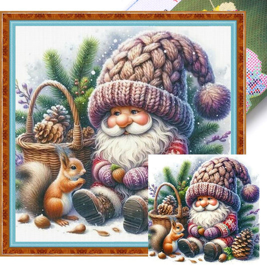 Christmas Goblin And Squirrel - Full 11CT Stamped Cross Stitch 40x40CM - Yishu