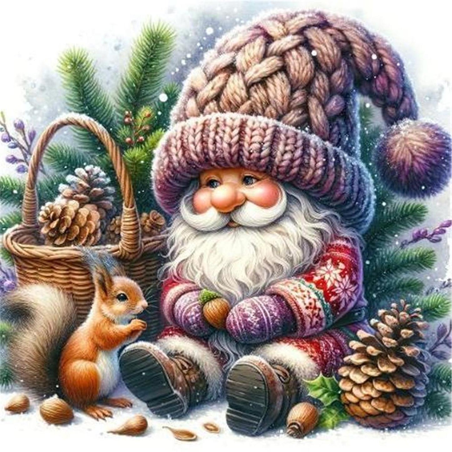 Christmas Goblin And Squirrel - Full 11CT Stamped Cross Stitch 40x40CM - Yishu