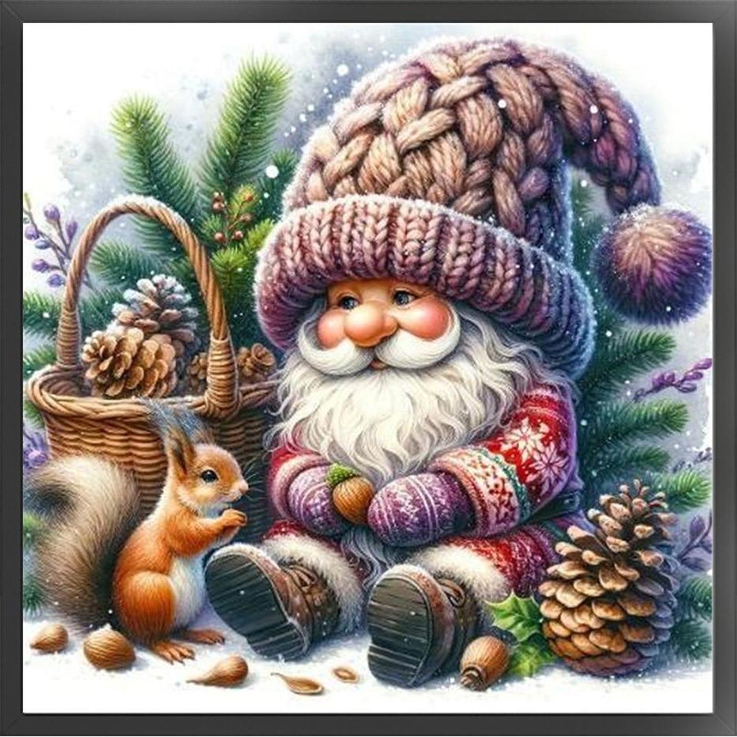 Christmas Goblin And Squirrel - Full 11CT Stamped Cross Stitch 40x40CM - Yishu