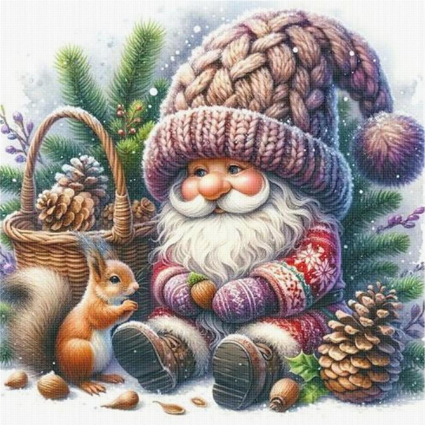 Christmas Goblin And Squirrel - Full 11CT Stamped Cross Stitch 40x40CM - Yishu