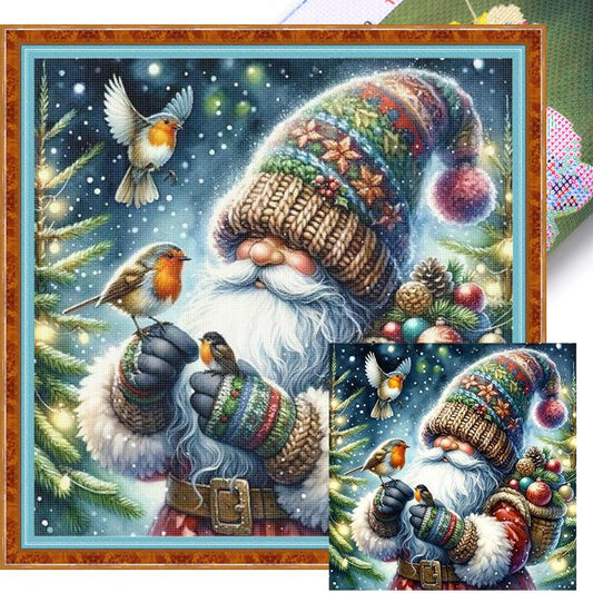 Christmas Goblin And Bird - Full 11CT Stamped Cross Stitch 40x40CM - Yishu