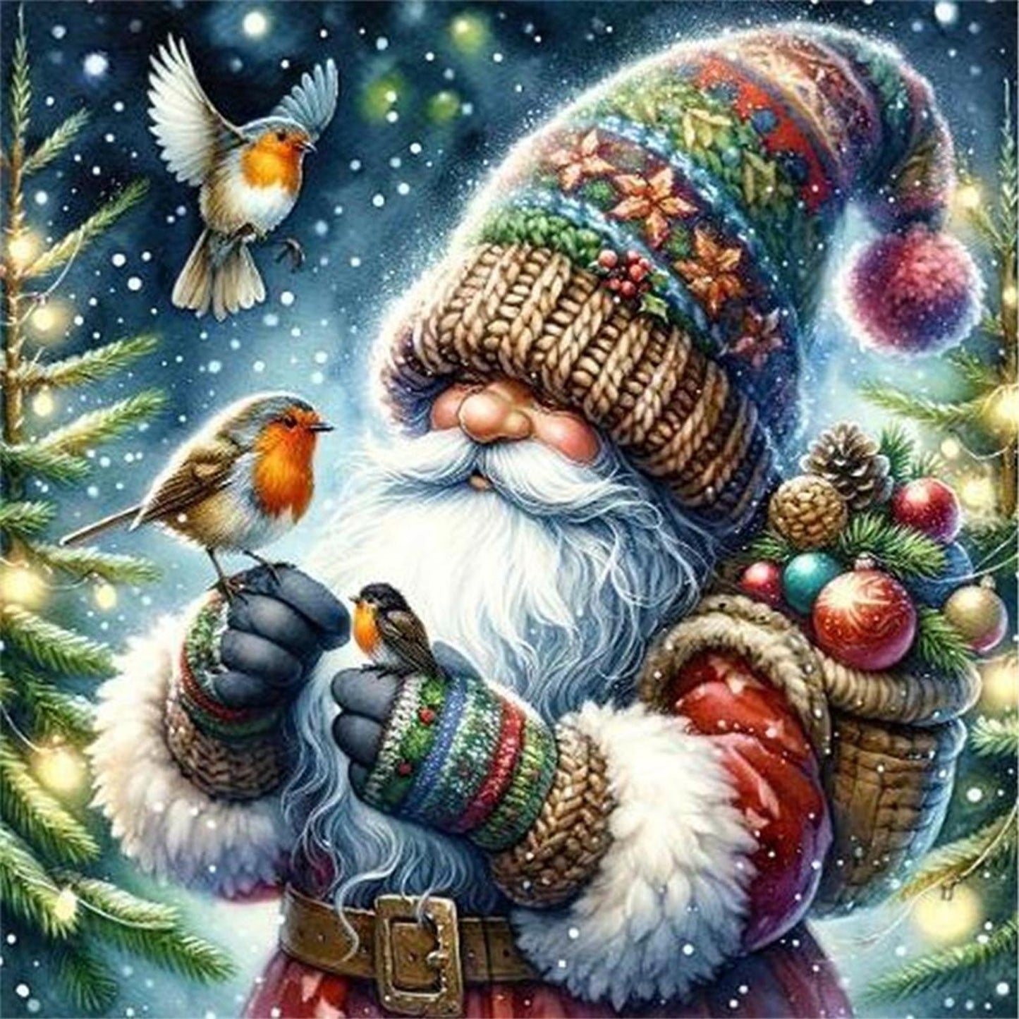 Christmas Goblin And Bird - Full 11CT Stamped Cross Stitch 40x40CM - Yishu