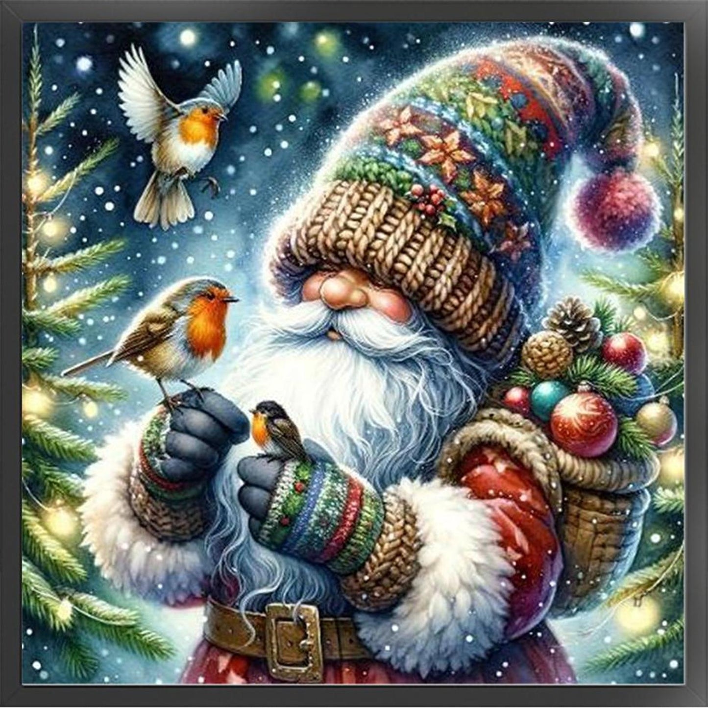 Christmas Goblin And Bird - Full 11CT Stamped Cross Stitch 40x40CM - Yishu