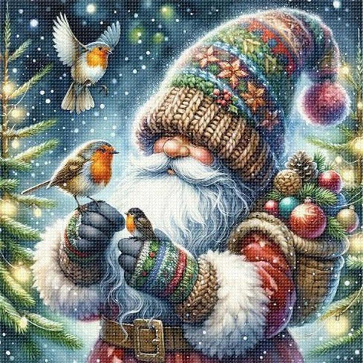 Christmas Goblin And Bird - Full 11CT Stamped Cross Stitch 40x40CM - Yishu