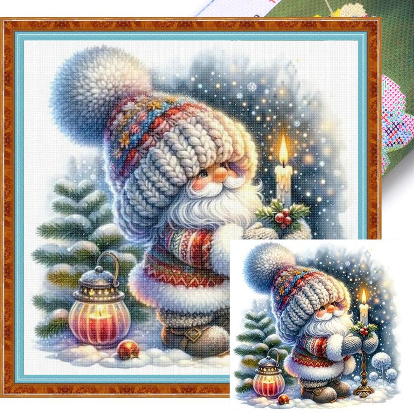 Christmas Goblin Lighting Candle - Full 11CT Stamped Cross Stitch 40x40CM - Yishu
