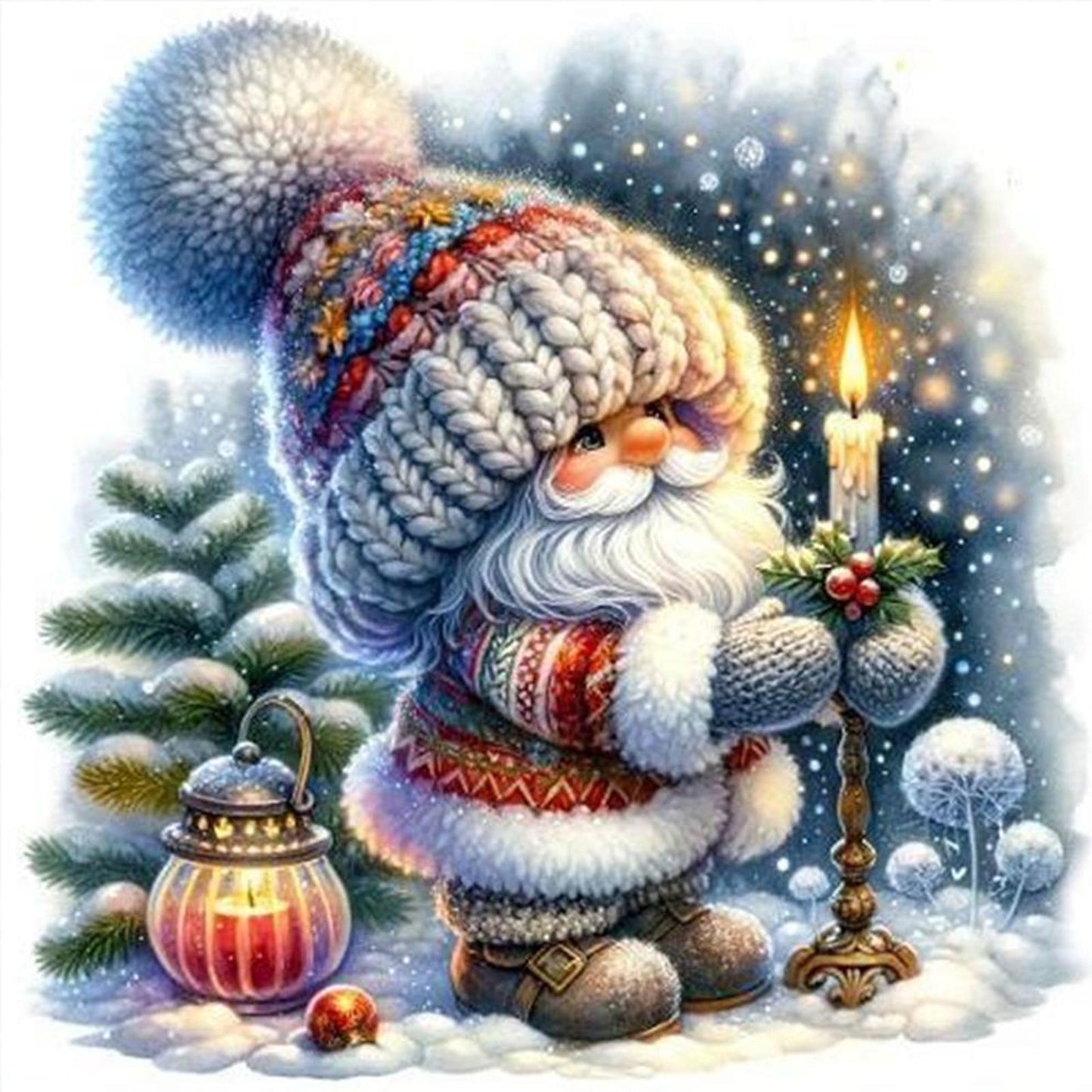 Christmas Goblin Lighting Candle - Full 11CT Stamped Cross Stitch 40x40CM - Yishu