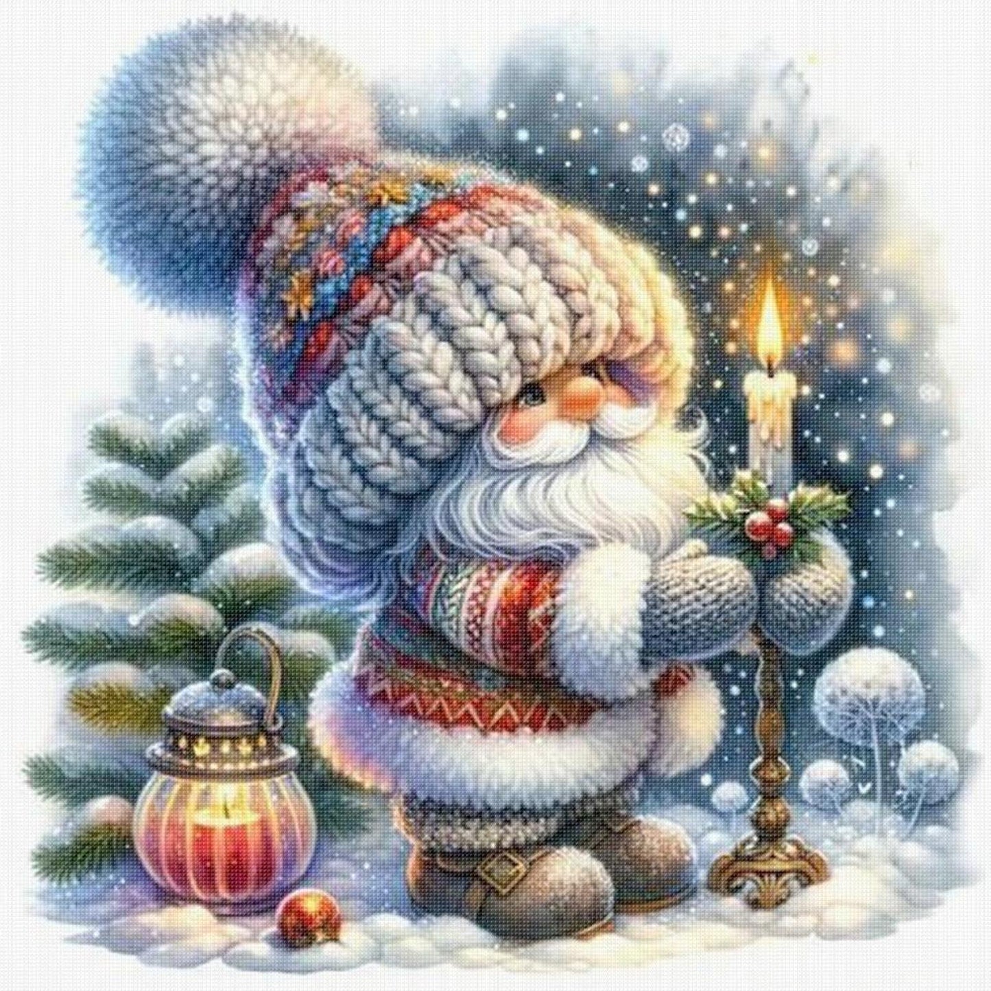 Christmas Goblin Lighting Candle - Full 11CT Stamped Cross Stitch 40x40CM - Yishu