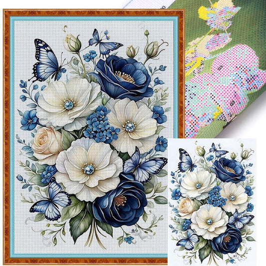 Flowers And Butterflies - Full 14CT Stamped Cross Stitch 40x60CM - Huacan