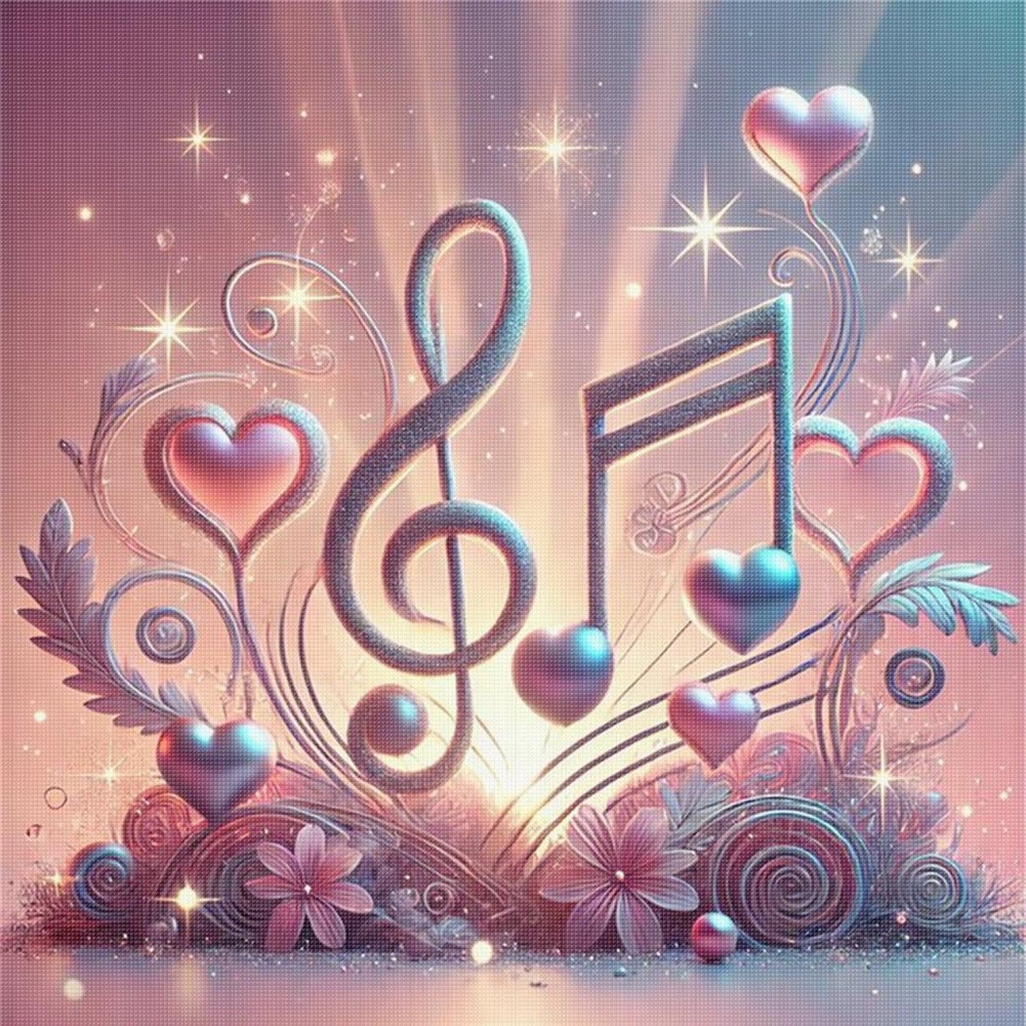 Music Notes - Full 11CT Stamped Cross Stitch 40x40CM - Yishu