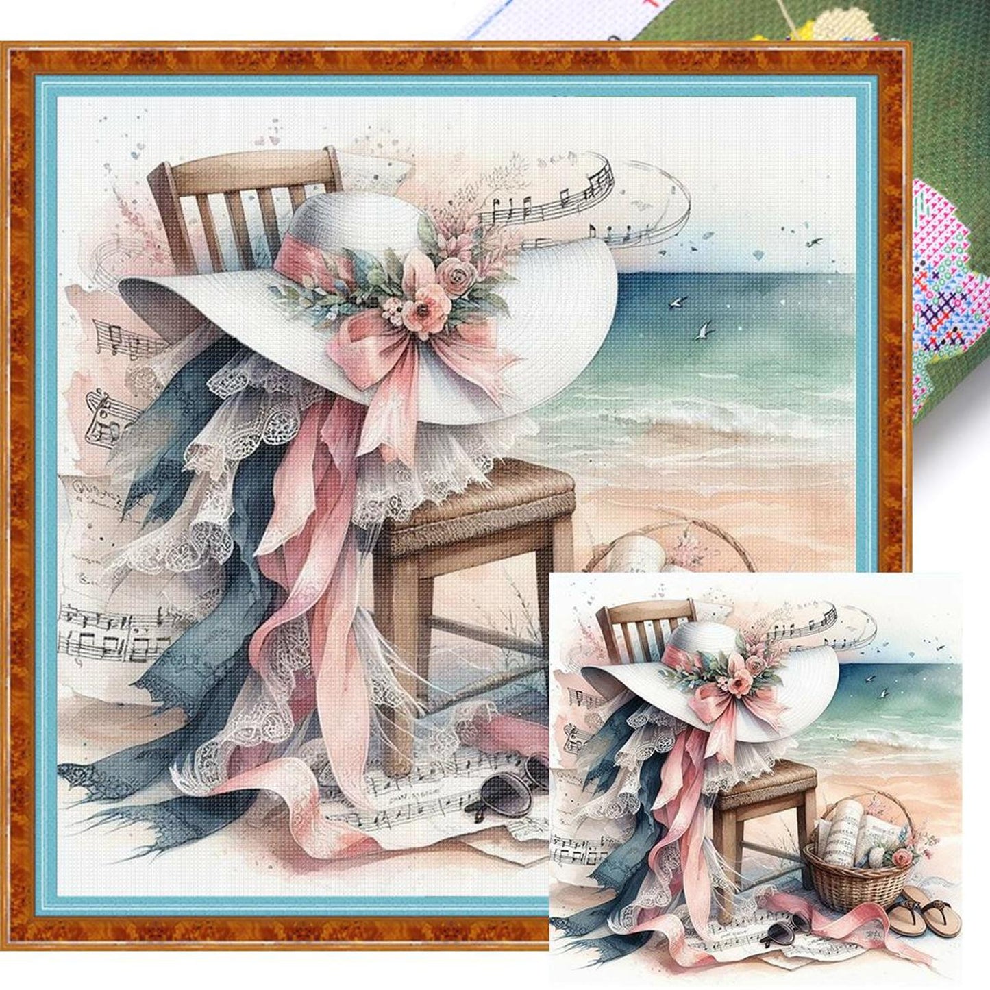 Beach Chair And Flower Hat - Full 11CT Stamped Cross Stitch 40x40CM - Yishu