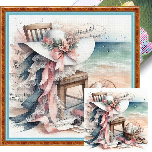 Beach Chair And Flower Hat - Full 11CT Stamped Cross Stitch 40x40CM - Yishu