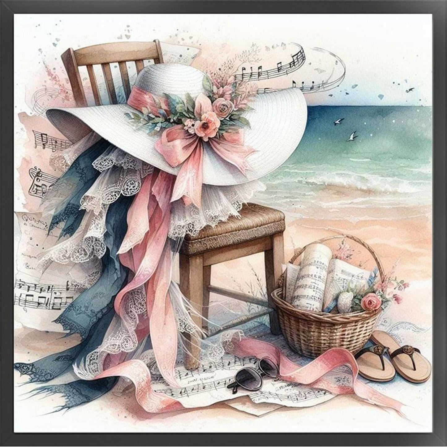 Beach Chair And Flower Hat - Full 11CT Stamped Cross Stitch 40x40CM - Yishu